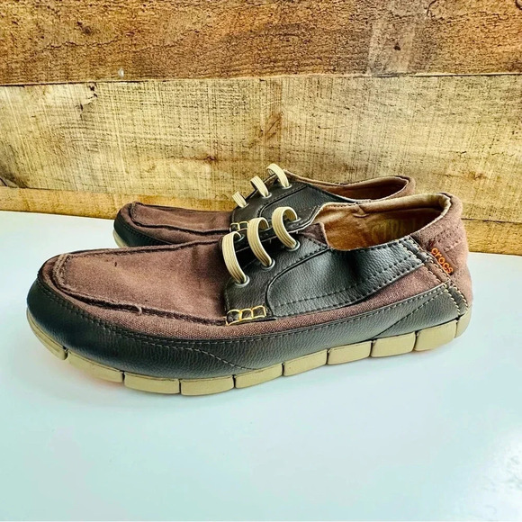 Crocs Casual Lace Up Canvas Boat Slip On Shoes - Picture 3 of 7